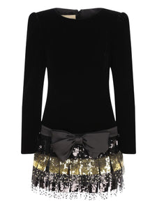 Valentino Garavani Bow Sequin Embellished Dress — Black — Size XS — Front View