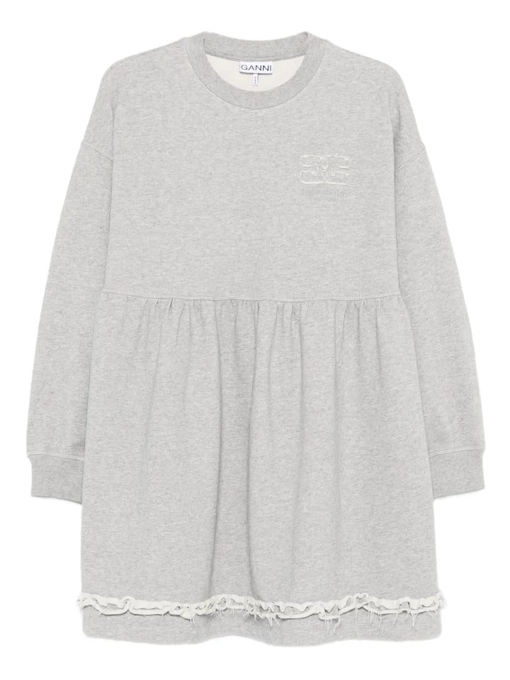 Ganni Lace Trim Mini Dress — Grey — Size XS — Front View