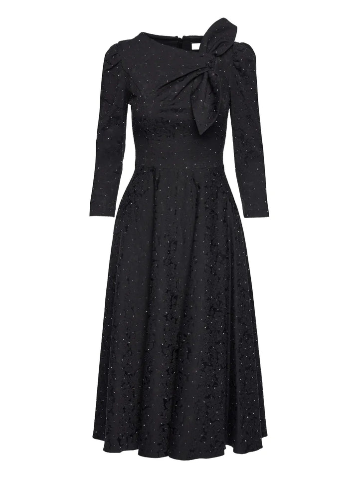 Nissa Embellished Brocade Midi Dress — Black — Size XS — Front View