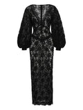 Nissa Sequin Lace Midi Dress — Black — Size S — Front View