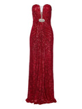 Nissa Sequined Embellished Maxi Dress — Red — Size S — Front View