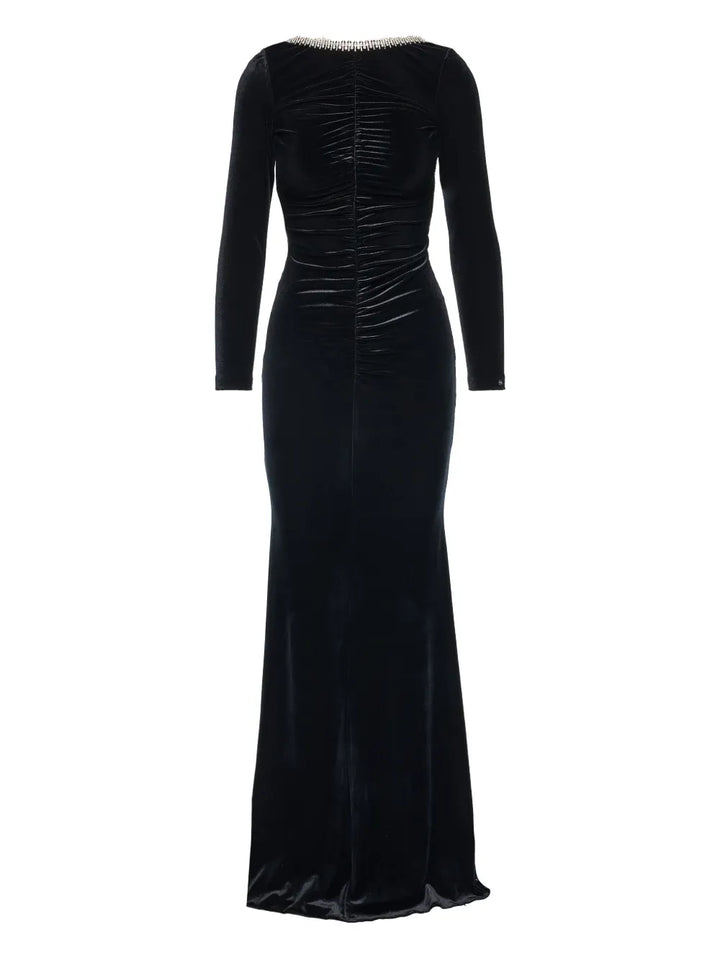 Nissa Backless Textured Maxi Dress — Black/ Red — Size S — Front View