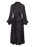 Nissa Printed Tie Detail Midi Dress — Black — Size S — Front View