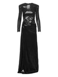 Nissa Sequin Lace Maxi Dress — Black/ Red — Size XS — Front View