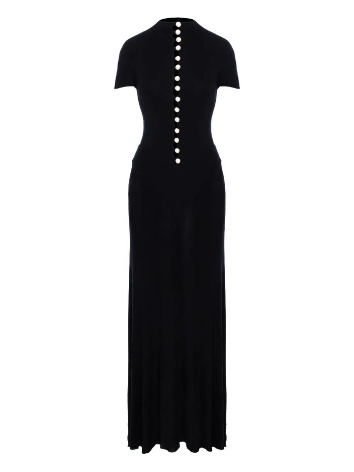 Manuri Mia Pearl Embellished Maxi Dress — Black — Size XS — Front View