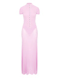Manuri Button Detail Mock Neck Maxi Dress — Pink — Size S — Front View