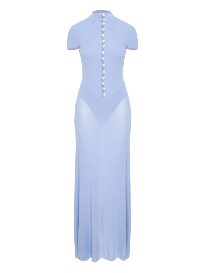 Manuri Pearl Embellished Maxi Dress — Blue — Size S — Front View