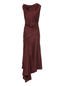 Victoria Beckham Posy Asymmetrical Drape Midi Dress — Red — Size XS — Front View