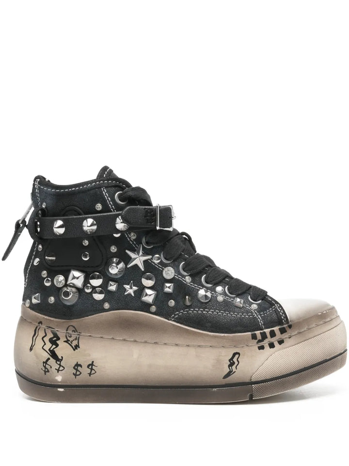 R13 Stud-Embellished Flatform — Black — Size US M 3.5 - US W 5 — Front View