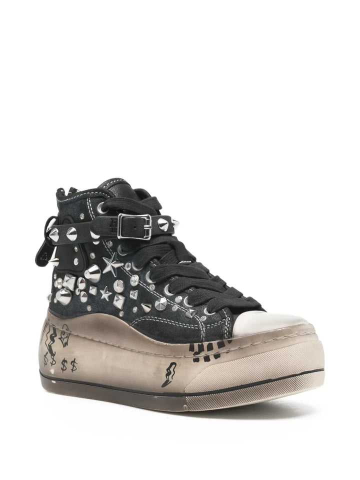 R13 Stud-Embellished Flatform — Black — Size US M 3.5 - US W 5 — Side View