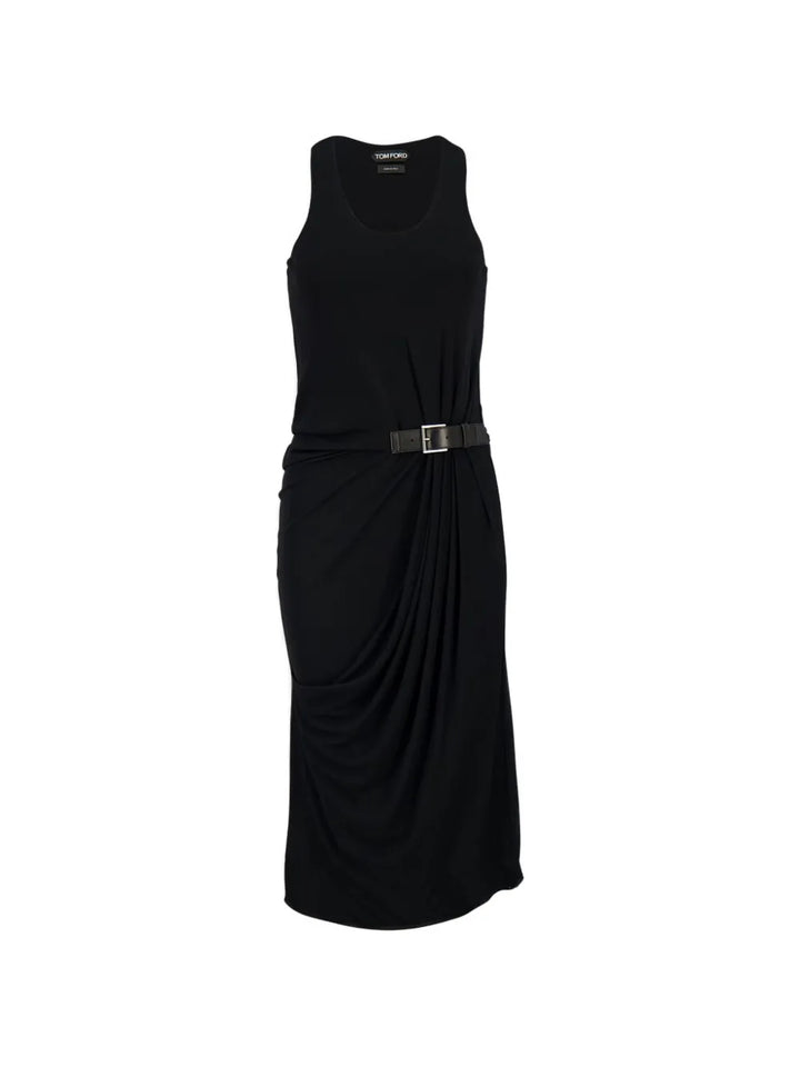 Tom Ford Belted Midi Dress — Black — Size S — Front View