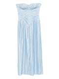 Cult Gaia Ashika Ruched Pleated Gow Dress — Blue — Size XS — Front View