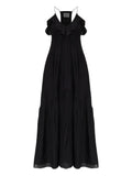 Marant Etoile Ruffled V Neck Dress — Black/ Red — Size XS — Front View