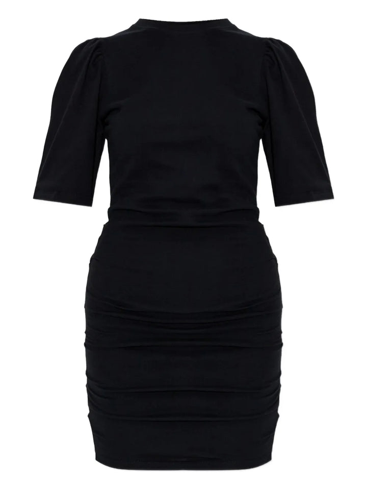 Isabel Marant Mylda Puff Sleeve Gathered Mini Dress — Black/ Red — Size XS — Front View