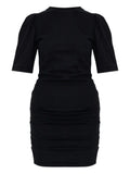 Isabel Marant Mylda Puff Sleeve Gathered Mini Dress — Black/ Red — Size XS — Front View