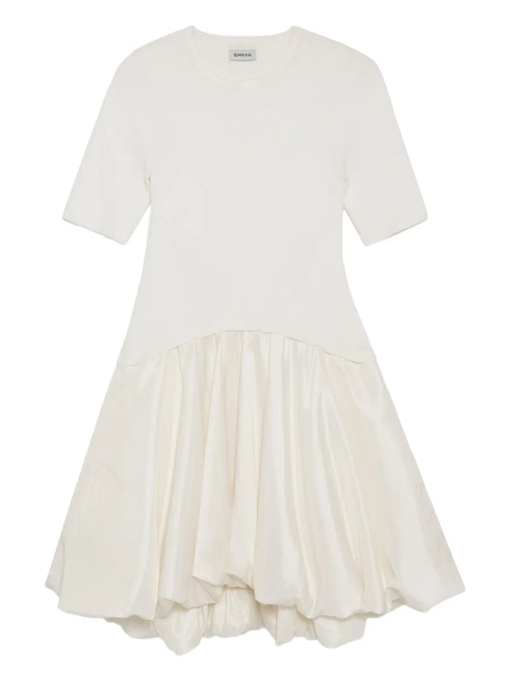 Simkhai Kenny Bubble Hem Mini Dress — White — Size XS — Front View