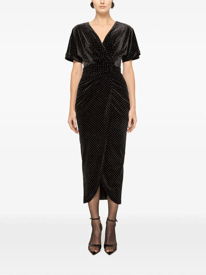 Nissa Glitter Velvet Midi Dress — Black — Size XS — Front View