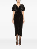 Nissa Glitter Velvet Midi Dress — Black — Size XS — Front View