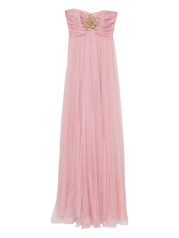 Mmarquise Ines Floral Applique Maxi Dress — Pink — Size M — Front View
