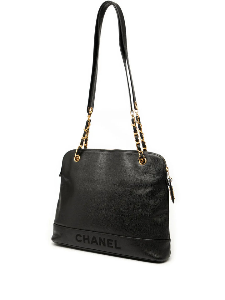 Chanel Pre Owned 1996 1997 Caviar Logo Chain Shoulder Bag — Same as shown — Size One Size — Back View