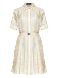 Versace Belted Print Mini Dress — Beige/ White — Size S — Front View
