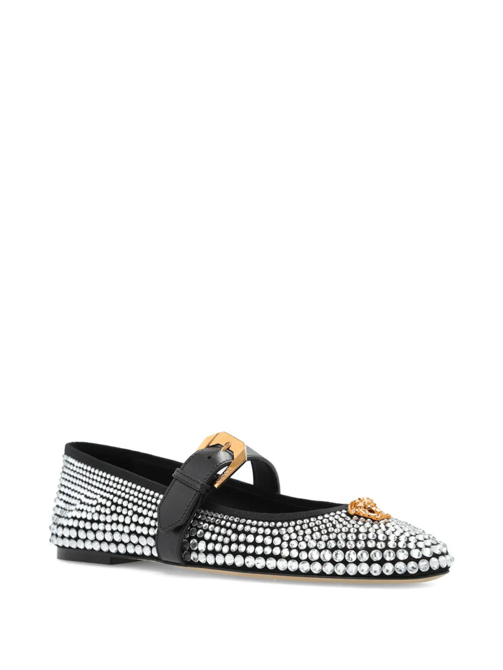 Versace La Medusa Studded Ballet Flats — Black — Size US M 3.5 - US W 5 — Side View