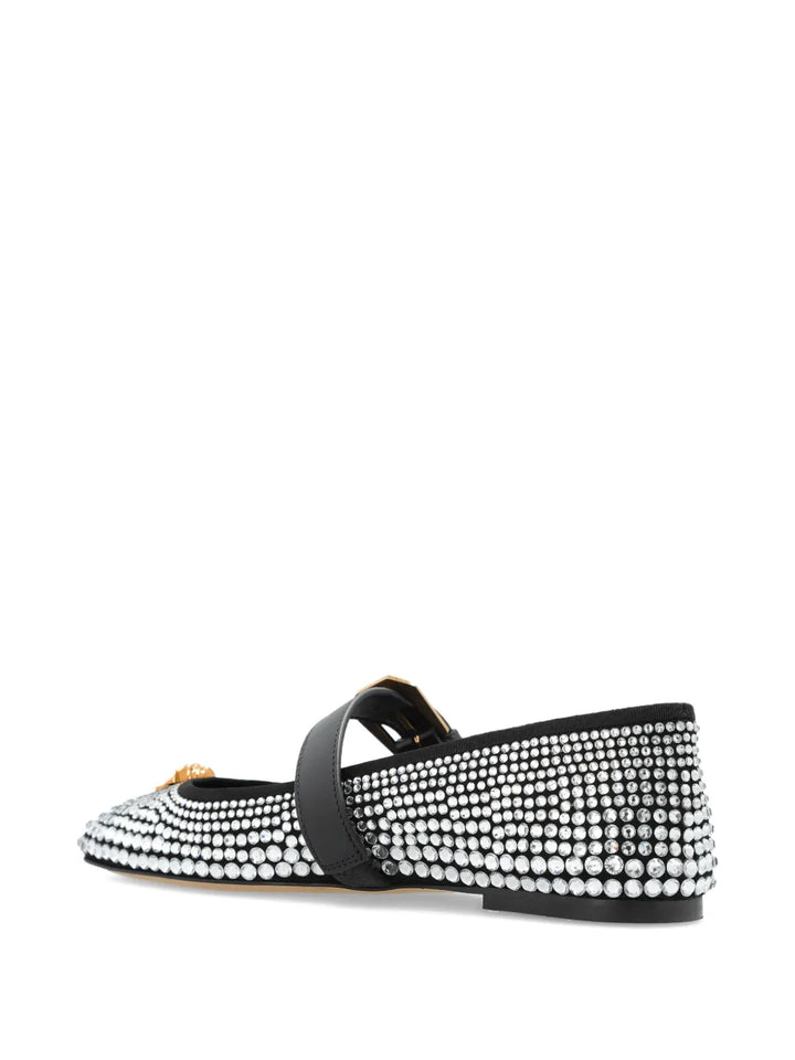 Versace La Medusa Studded Ballet Flats — Black — Size US M 3.5 - US W 5 — Back View