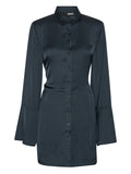 Rotate Birger Christensen Satin Tie Mini Shirt Dress — Blue/ Navy — Size L — Front View