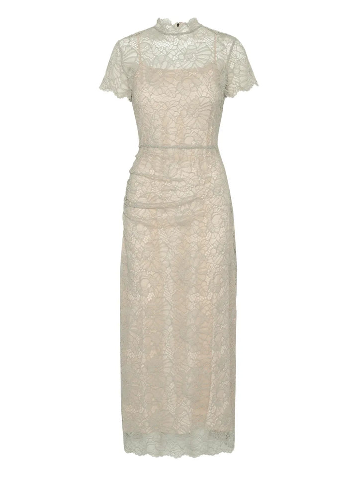 Rotate Birger Christensen Lace Detail Midi Dress — Beige — Size M — Front View