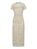 Rotate Birger Christensen Lace Detail Midi Dress — Beige — Size M — Front View