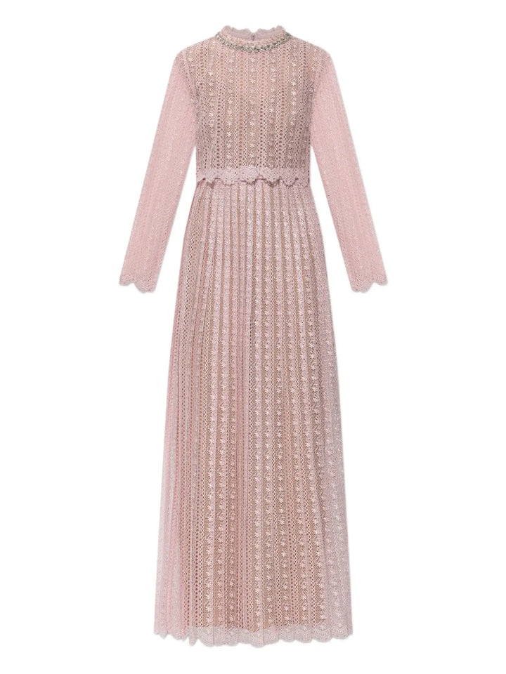 Self Portrait Open Work Long Sleeve Dress — Pink — Size XS — Front View