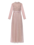 Self Portrait Open Work Long Sleeve Dress — Pink — Size XS — Front View