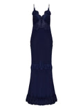 Self Portrait Lace Ruffled Maxi Dress — Blue/ Navy — Size XS — Front View