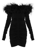 Self Portrait Feather Ruched Mini Dress — Black — Size XS — Front View
