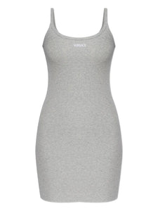Versace Logo Ribbed Dress — Grey — Size XL — Front View