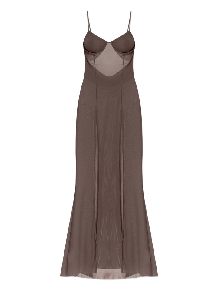 Bond Eye Mesh Slit Maxi Dress — Brown — Size XS — Front View