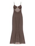 Bond Eye Mesh Slit Maxi Dress — Brown — Size XS — Front View