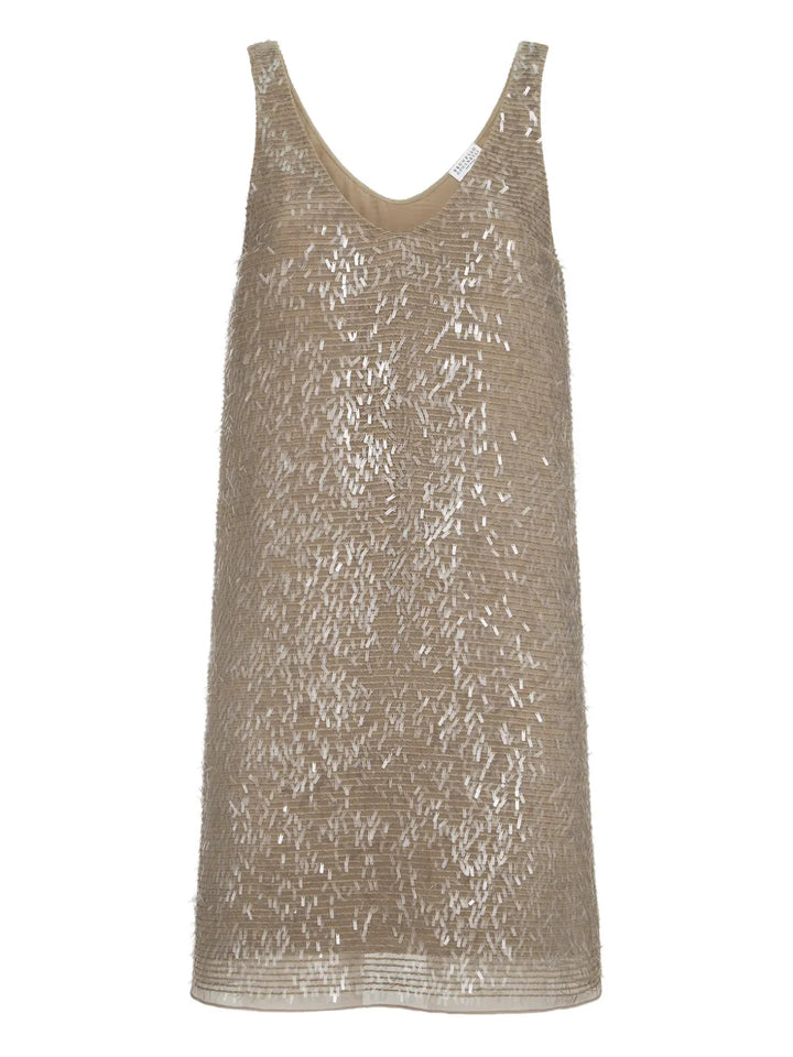 Brunello Cucinelli Embroidery Silk Mini Dress — Same as shown — Size XS — Front View