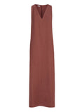 Brunello Cucinelli V Neck Monili Detail Midi Dress — Orange — Size XS — Front View