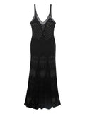 Blumarine Patterned V Neck Maxi Dress — Black — Size S — Front View