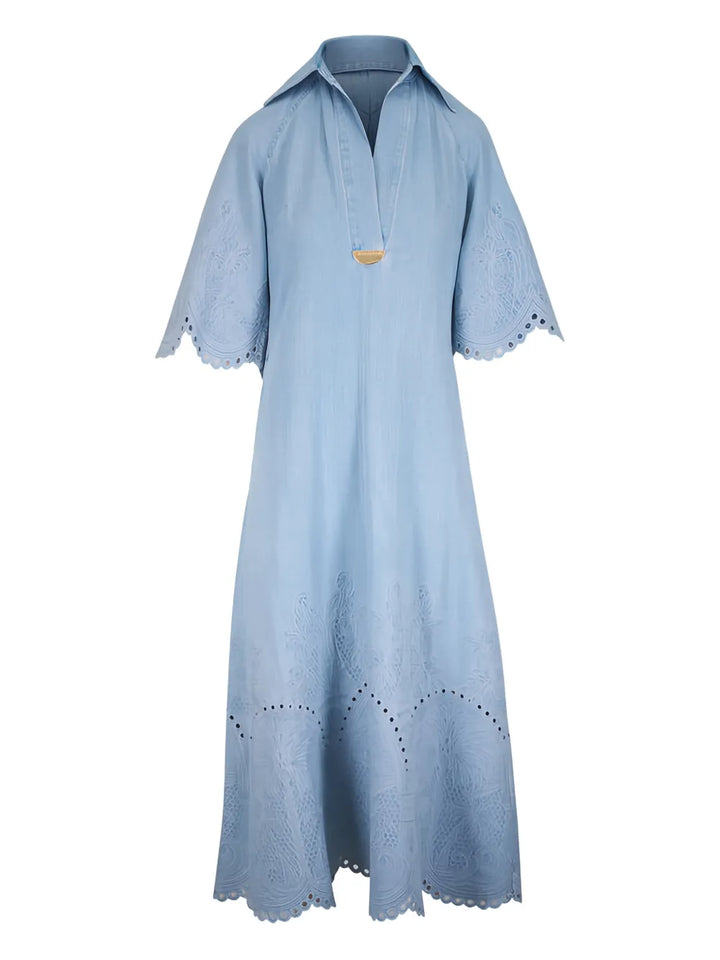 Zimmermann Daylight Denim Midi Dress — Blue — Size XS — Front View
