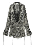 Blumarine Lace Trim Zebra Print Mini Dress — Black/ White/ Red — Size XS — Front View