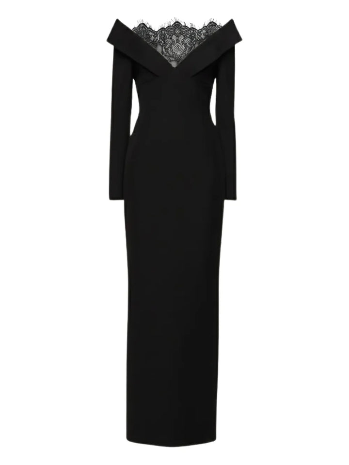 Roland Mouret Lace Insert Column Gown — Black — Size S — Front View