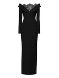 Roland Mouret Lace Insert Column Gown — Black — Size S — Front View