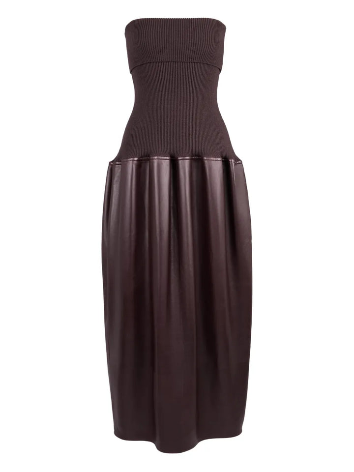 Tods Knitted Leather Midi Dress — Dark Brown/ Brown — Size XS — Front View