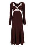 Self Portrait Ribbed Lace A Line Dress — Brown — Size XS — Front View