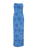 Rotate Birger Christensen Raised Floral Strap Maxi Dress — Blue — Size XS — Front View