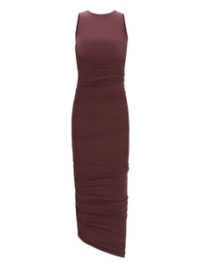 Wolford Drape Sheer Midi Dress — Brown — Size XS — Front View
