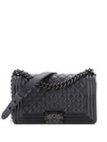 Chanel Pre Owned So Black Boy Flap Bag Quilted Caviar Old Medium Shoulder Bag — Same as shown — Size One Size — Front View