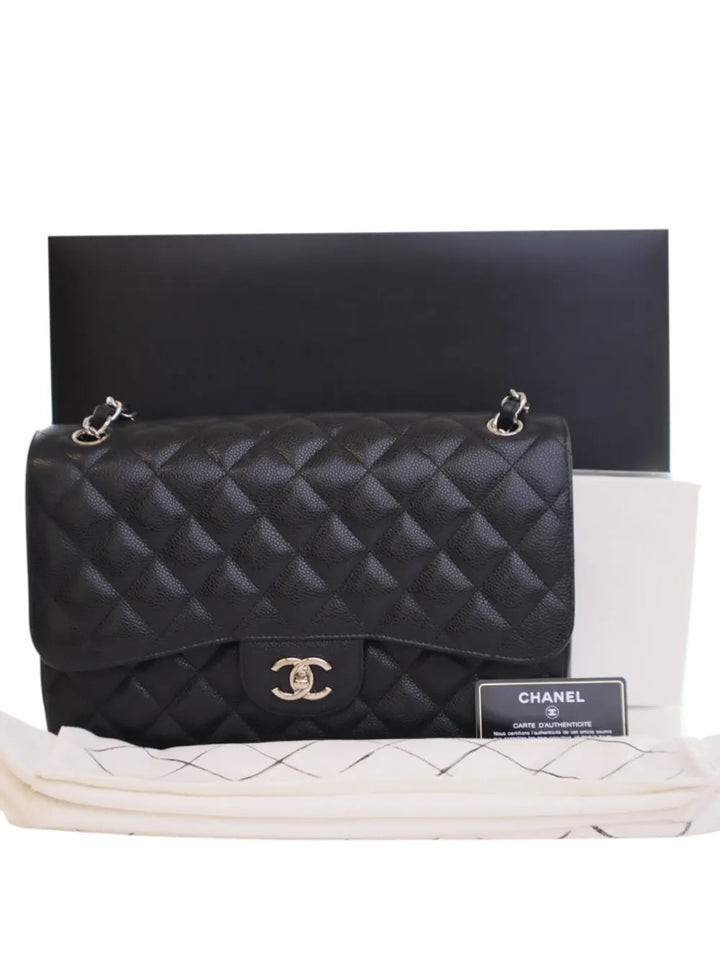 Chanel Pre Owned 2014 Jumbo Classic Caviar Double Flap Shoulder Bag — Same as shown — Size One Size — Side View